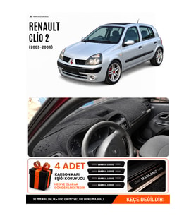 RENAULT CLİO 2 ÜST ÇUKURLU (2003-2006) Uyumlu Torpido Örtüsü Torpido Kılıfı - Siyah