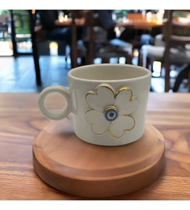 Altın Yaldızlı Nazar Boncuklu Yonca Fincan Mug (Karışık)