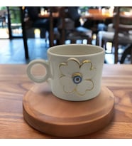 Altın Yaldızlı Nazar Boncuklu Yonca Fincan Mug (Karışık)