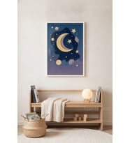 Ay ve Yıldız Temalı Minimalist 1. Kalite Ahşap Çerçeveli Tablo