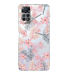 Xiaomi Redmi Note 11s Uyumlu Kapak Floral Kırmızı Tasarımlı  Şeffaf Kılıf