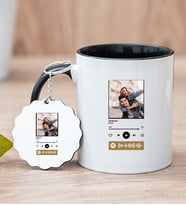 Kişiye Özel Spotify Tasarım Fotoğraflı Siyah Kupa Bardak ve Anahtarlık