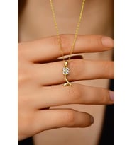 Zirkon Taşlı Gold Minimal Yonca Gümüş Kolye