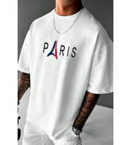 Unisex Paris Tasarım Basklı Tshirt (A.Beyaz)