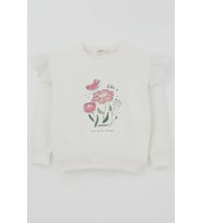 Breeze Kız Çocuk Sweatshirt Omuzları Çiçek Nakış Detaylı Çiçek Baskılı 2-6 Yaş, Ekru