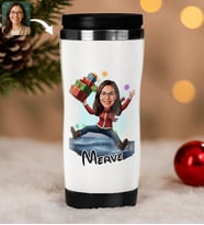 BK Gift Kişiye Özel Kadın Yılbaşı Karikatürlü Çelik Termos Bardak - 10, Yılbaşı Hediyesi, Yeni Yıl Hediyesi