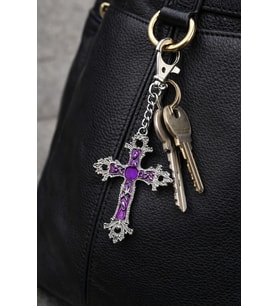 Gotik Haç Figürlü Mor Detaylı Metal Anahtarlık Unisex Aksesuar