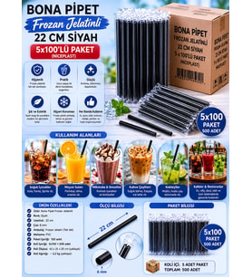 Bona Pipet Frozan Jelatinli 22 cm Siyah 5x100'lü Paket (Niceplast)