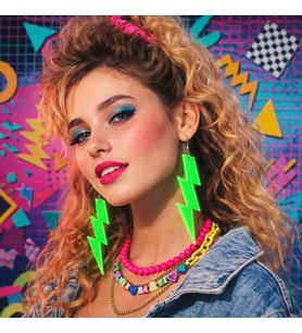 80 ler 90 lar Retro Neon Yeşil Şimşek Küpe 10 cm