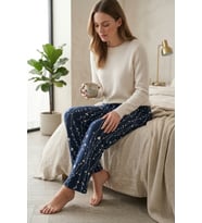 Kadın Büyük Beden Pamuklu Pijama Altı Lastikli Bel Rahat Kesim Battal Boy Soft Örme Lacivert