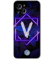 Reeder S23 Pro Max Kılıf HD Desen Baskılı Arka Kapak - Dark Neon Yaprak V Harfi