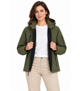Su Geçirmez Softshell İçi Polar Astarlı Çıkarılabilir Kapüşonlu 4 Cepli Mont Ceket - Haki