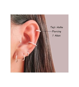 Zirkon Taşlı Halka Piercing Tragus Helix Forward Helix Silver Renkli Halka Piercing (Çok Renkli)