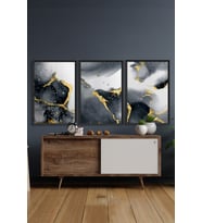 Çerçeveli Tablo Modern Sanatsal Dekorasyon Ev Dekoru Üçlü Çerçeve Abstract Özc-435-Siyah
