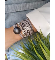 Süet Yıldız Wrap Bileklik - Gri