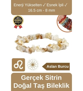Özel Üretim Enerji Yükselten Esnek İpli Aslan Burcu Gerçek Sitrin Doğal Taş Unisex Bileklik 16.5 cm
