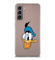 Samsung Galaxy S21 Soft Premier Kapak Donald Duck-A Tasarımlı Silikon Kılıf - Pudra (Şeffaf)
