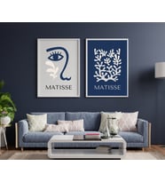 Mavinin Güzelliği Matisse Duvar Tablosu Çerçeveli 2'li Set Beyaz Renk 21 x 30 Boyut/Ebat (Çok Renkli)