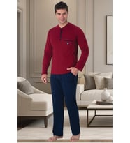 Mecit 2904 Erkek Bordo Yüzde Yüz Pamuk Büyük Beden Pijama Takımı