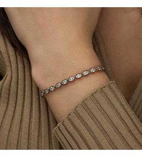 Gümüş Rose Oval Kesim Elmas Montür Asansör Bileklik