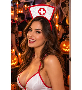 Kırmızı Beyaz Hemşire Tacı Şapka Görünümlü Halloween Cadılar Bayramı Parti Kostüm Aksesuarı