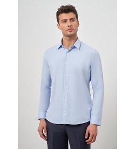Mavi Uzun Kol Kendinden Desenli Armürlü 032 Sert Yaka Classic Slim Fit Gömlek 1004245151