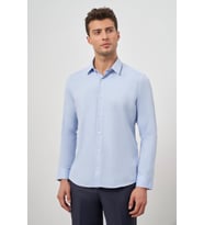 Mavi Uzun Kol Kendinden Desenli Armürlü 032 Sert Yaka Classic Slim Fit Gömlek 1004245151