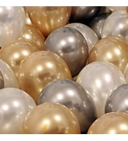 Pazariz  30 Adet Metalik Sedefli Gold-Gümüş Gri-Beyaz Balon, Helyumla Uçan