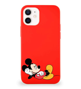 Apple iPhone 12 Soft Premier Kapak Mickey Mouse-F Tasarımlı Silikon Kılıf - Kırmızı (Şeffaf)