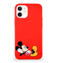 Apple iPhone 12 Soft Premier Kapak Mickey Mouse-F Tasarımlı Silikon Kılıf - Kırmızı (Şeffaf)