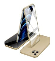Apple iPhone 12 Pro Uyumlu 360 Derece Tam Kaplayan Cam Kapak Kılıf (Gold)