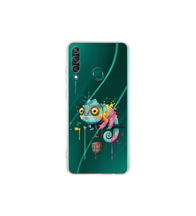 Huawei Y6P ile Uyumlu Splash Bukalemun Tasarımlı Şeffaf Silikon Kılıf