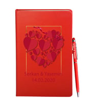 Sevgililer Gününe Özel Kırmızı Defter Kalem Hediye Seti 36