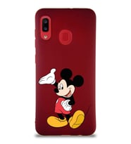 Samsung Galaxy A30 Soft Premier Kapak Mickey Mouse-C Tasarımlı Silikon Kılıf - Mürdüm (Şeffaf)