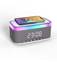 Kablosuz Bluetooth Hoparlör - Üstten Telefon Şarj Özellikli, RGB Tasarım, Alarm & Saat Göstergeli