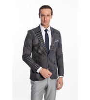 Çizgili Koyu Slim Fit Lacivert Erkek Ceket - Wessi