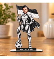 Kişiye Özel Siyah Beyaz Erkek Süper Karikatürlü 18 cm MDF Masaüstü Biblo - Futbol Temalı Hediye Futbol Severlere ve Spor Tutkunlarına Hediye