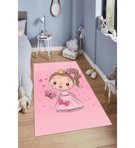 Dijital Baskılı Kaymaz Taban Yıkanabilir Kolay Temizlenir Modern Çocuk Odası Halısı NDÇ-HP-628 (Pembe)