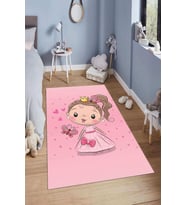 Dijital Baskılı Kaymaz Taban Yıkanabilir Kolay Temizlenir Modern Çocuk Odası Halısı NDÇ-HP-628 (Pembe)
