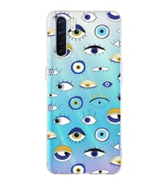 PrintiFy Oppo A91  ile Uyumlu 1mm Slim Fit Nazar Boncuğu 2 Baskılı Şeffaf  Kılıf