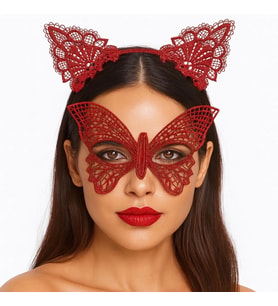 Gösterişli Kırmızı Dantel Maske Ve Taç Seti 7 No - Masquerade Ve Davetler İçin