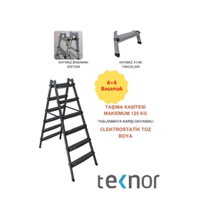 Çift Taraflı Dayanıklı 6+6 Metal Basamaklı Merdiven