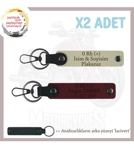 Hız Tutkunlarına Özel İsim Plaka ve 0 Rh (+) Kan Grubu Yazılı Deri x2 Anahtarlık, S Kahve-Bordo-Laci (Çok Renkli)