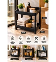 2 Katlı Plastik Raf Düzenleyici Siyah – Çok Amaçlı Mutfak, Banyo, Balkon ve Kiler Organizer Raf 40x3