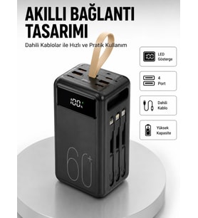 Tüm Cihazlarla Uyumlu LED Fenerli 4 Çıkışlı Powerbank Yeni Nesil