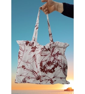 40x50 Bordo Çiçekli Keten Çok Amaçlı Çanta - Günlük Çanta - Plaj Çantası
