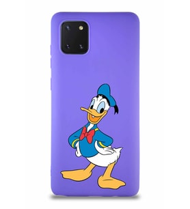 Samsung Galaxy Note 10 Lite Soft Premier Kapak Donald Duck-C Tasarımlı Silikon Kılıf - Mor (Şeffaf)