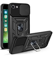 KVY Apple İphone 7 Kılıf Ultra Korumalı Yüzüklü Manyetik Sürgülü Vega Kapak (Siyah)