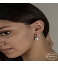 Swarovski Crystal Taşlı Gümüş Beyaz Oval Sallantılı Kadın Küpe