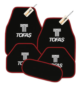 Tofaş Oto Halı Paspas 5 Parça Set – Kaymaz Tabanlı, Kolay Temizlenen, Suya Dayanıklı Araç Paspası (Siyah-Kırmızı)